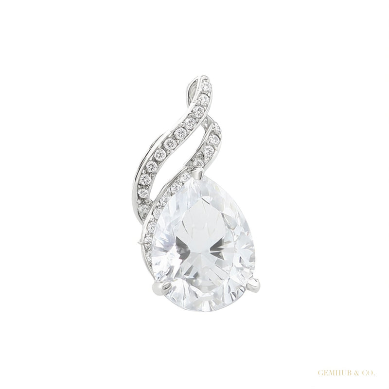 Moissanite 4.5 ct DEW Pear Moisanite Pendant White Gold Finish Free Chain Included Gold Vermeil – white background main image