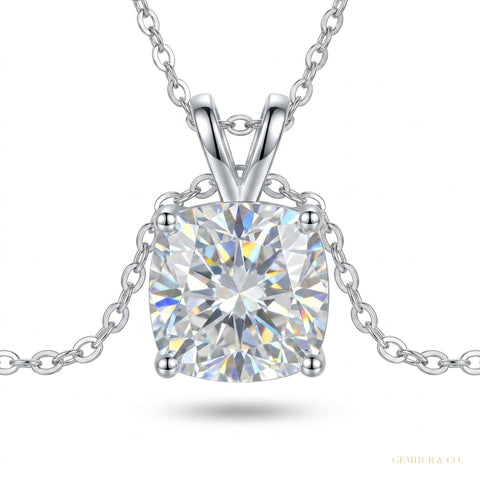 4.60 ct DEW Certified Cushion Cut White Moissanite Solitaire Pendant In Vermeil – white background main image