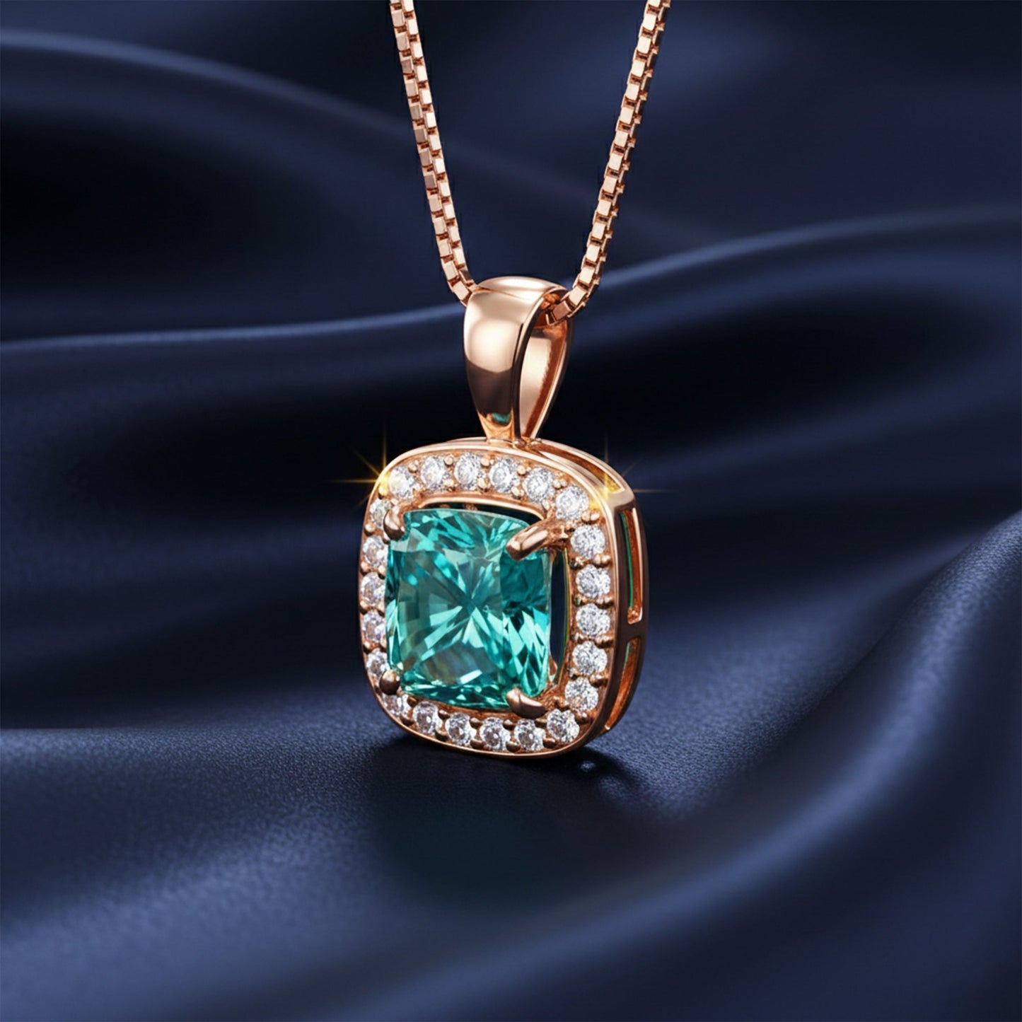 5.10 ct DEW Certified Cushion Blue Moissanite Pendant in Gold Vermeil Birthday Gift