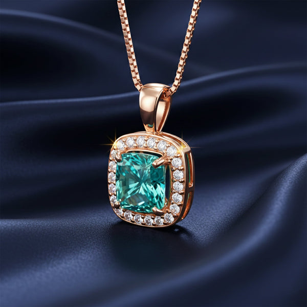 5.10 ct DEW Certified Cushion Blue Moissanite Pendant in Gold Vermeil Birthday Gift