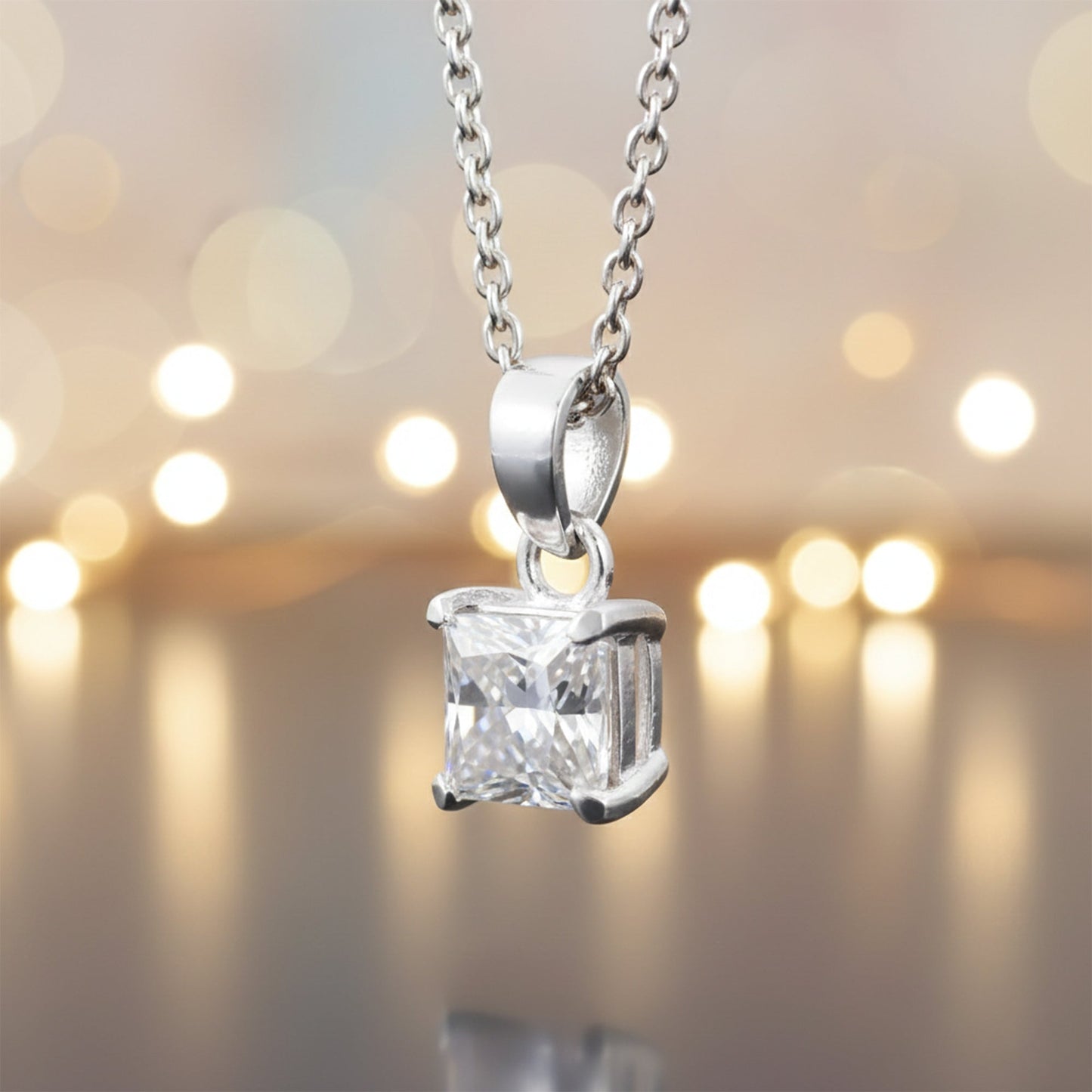 4.00 ct DEW Princess Cut Certified Moissanite Pendant Gold Vermeil Holiday Jewellery