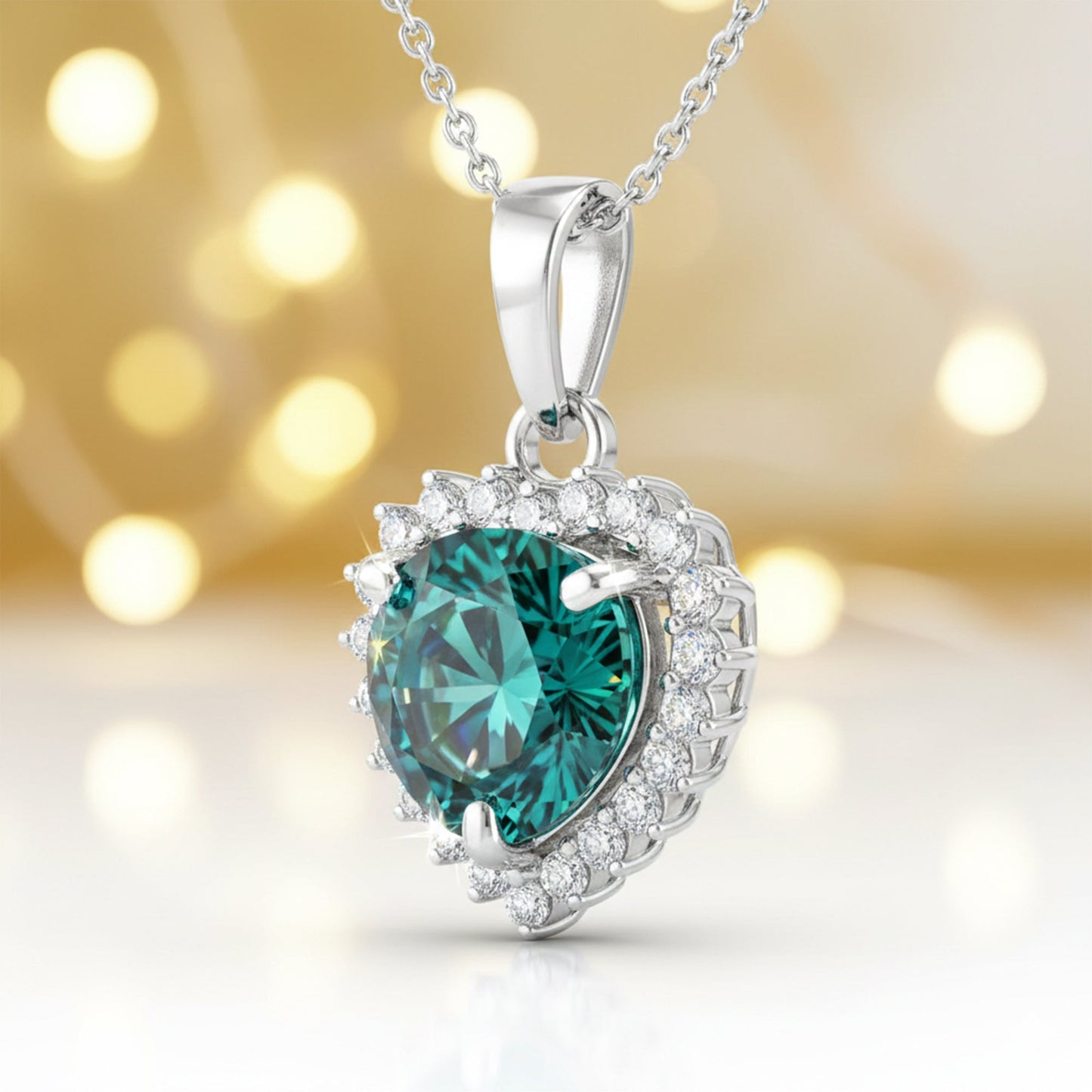 4.85 ct DEW Blue Moissanite Pendant in Gold Vermeil Certified for Holiday Jewellery