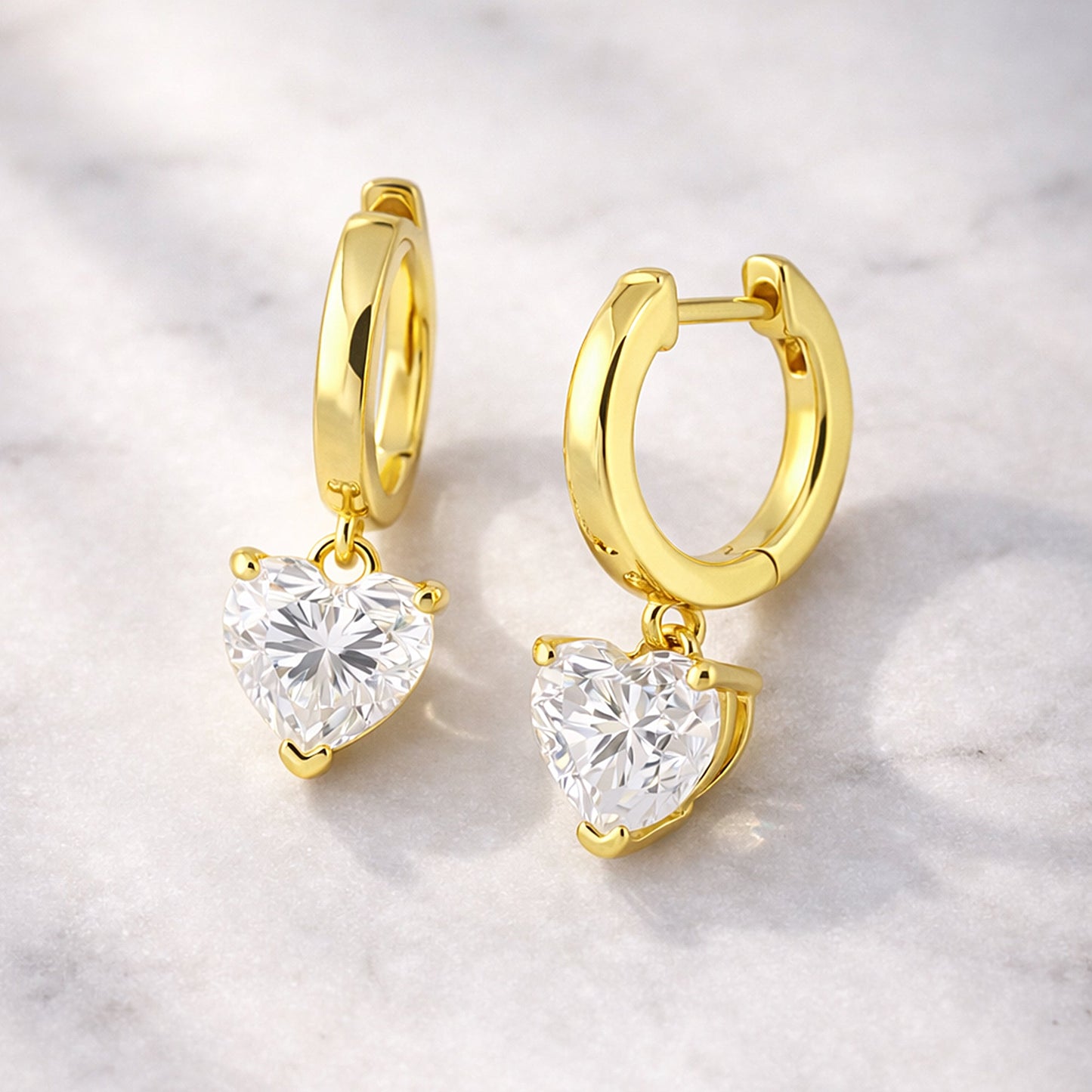 4.70 ct DEW White Moissanite Heart Dangle Earrings Gold Vermeil – Gift for Wife