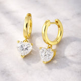 4.70 ct DEW White Moissanite Heart Dangle Earrings Gold Vermeil – Gift for Wife