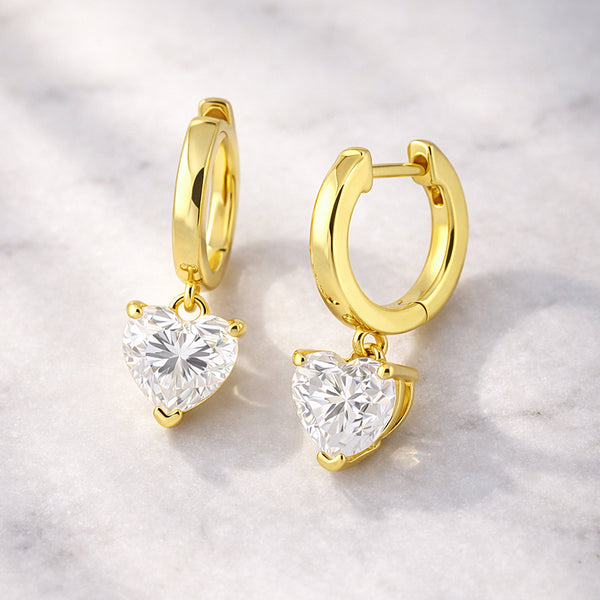 4.70 ct DEW White Moissanite Heart Dangle Earrings Gold Vermeil – Gift for Wife
