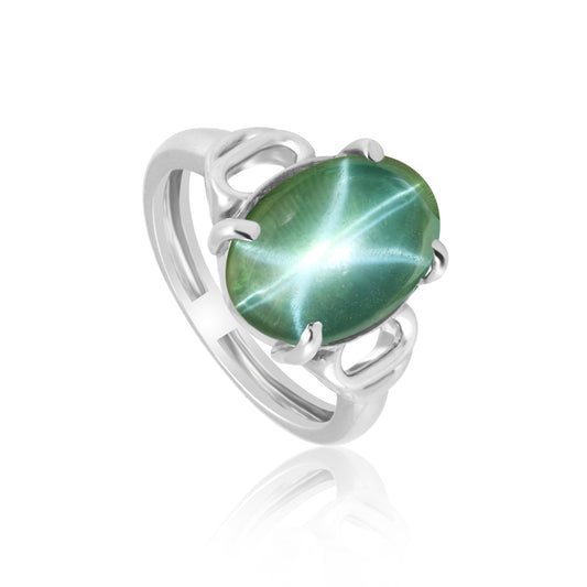 5 Ct. Natural Oval Cabochon 6 Rays Green Star Sapphire 925 Sterling Silver Ring
