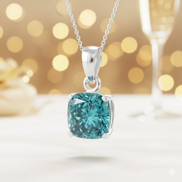 5.50 ct DEW Blue Moissanite Pendant in Gold Vermeil Certified Gift