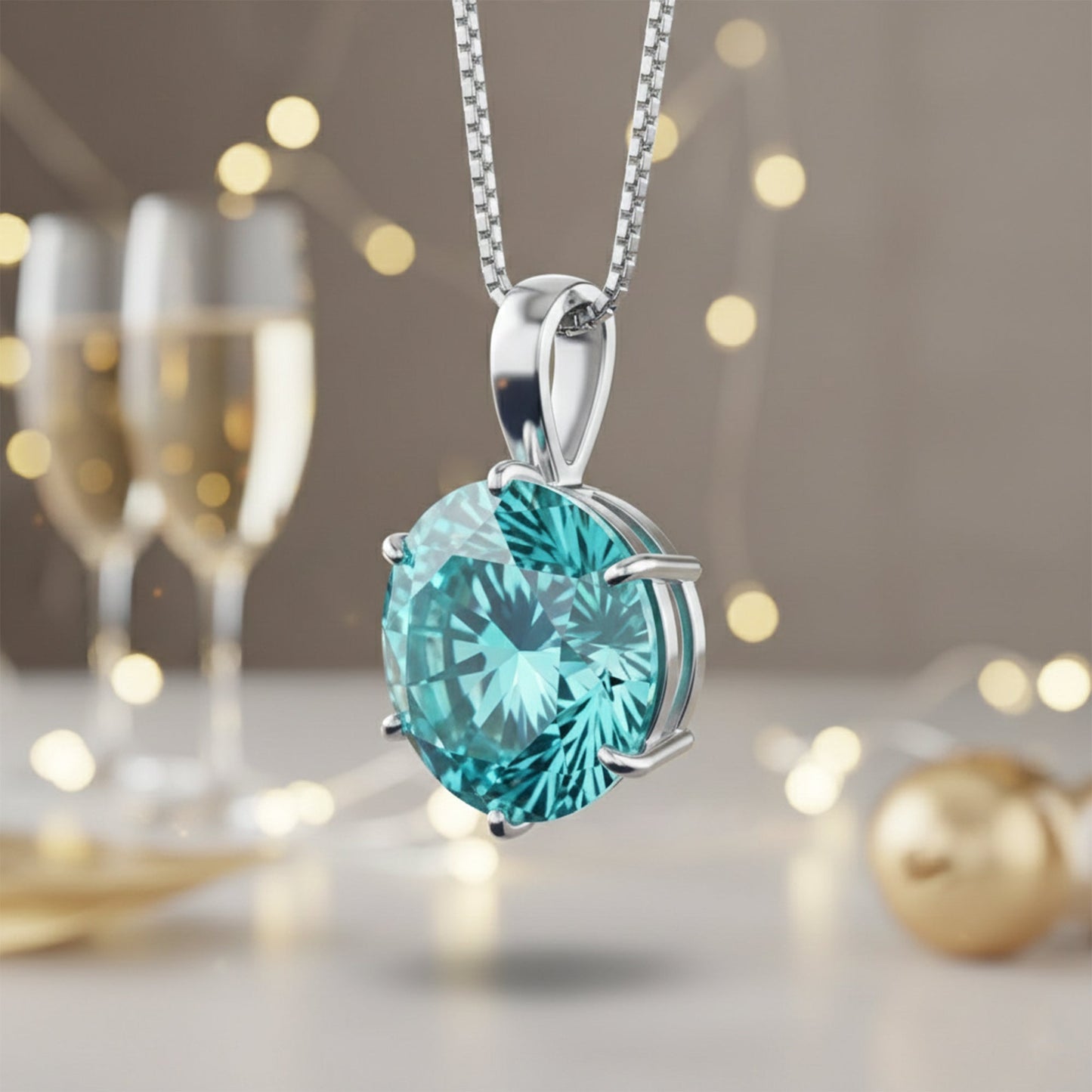 9.30 ct DEW Certified Blue Moissanite Pendant Gold Vermeil Anniversary Jewellery Gift
