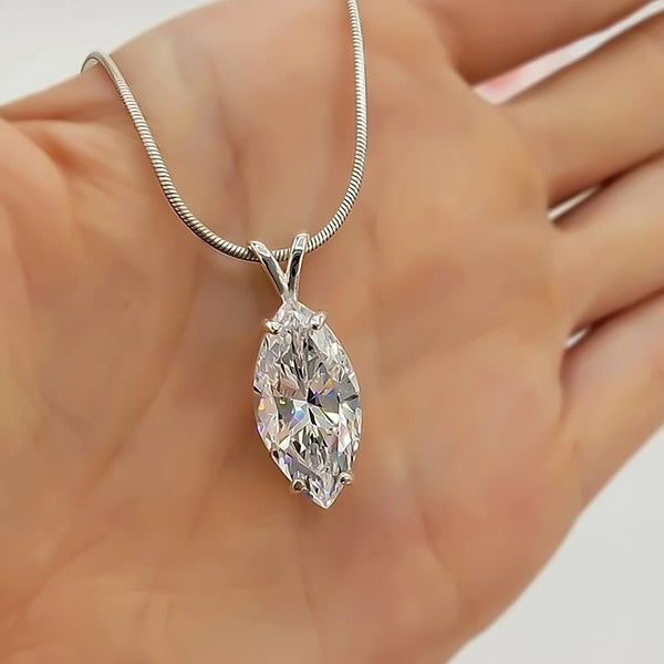 5 ct DEW Marquise Moissanite Pendant in Gold Vermeil Certified for Wedding Gift