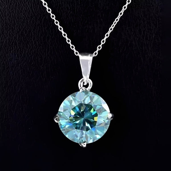 10.30 ct DEW Round Blue Moissanite Pendant Gold Vermeil Certified Gift for Wife