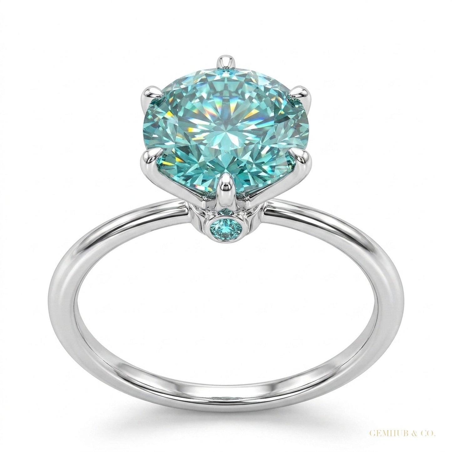 5.00 ct DEW Round Blue Moissanite Solitaire Ring in Certified Jewellery 18K Gold Plated V 18K Gold Plated – white background main image