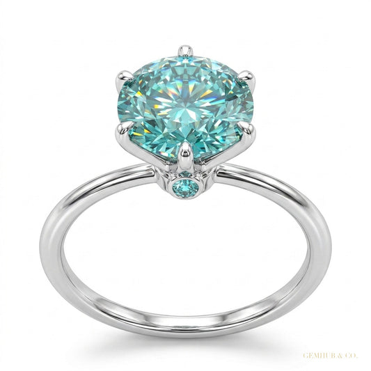 5.00 ct DEW Round Blue Moissanite Solitaire Ring in Certified Jewellery 18K Gold Plated V 18K Gold Plated – white background main image