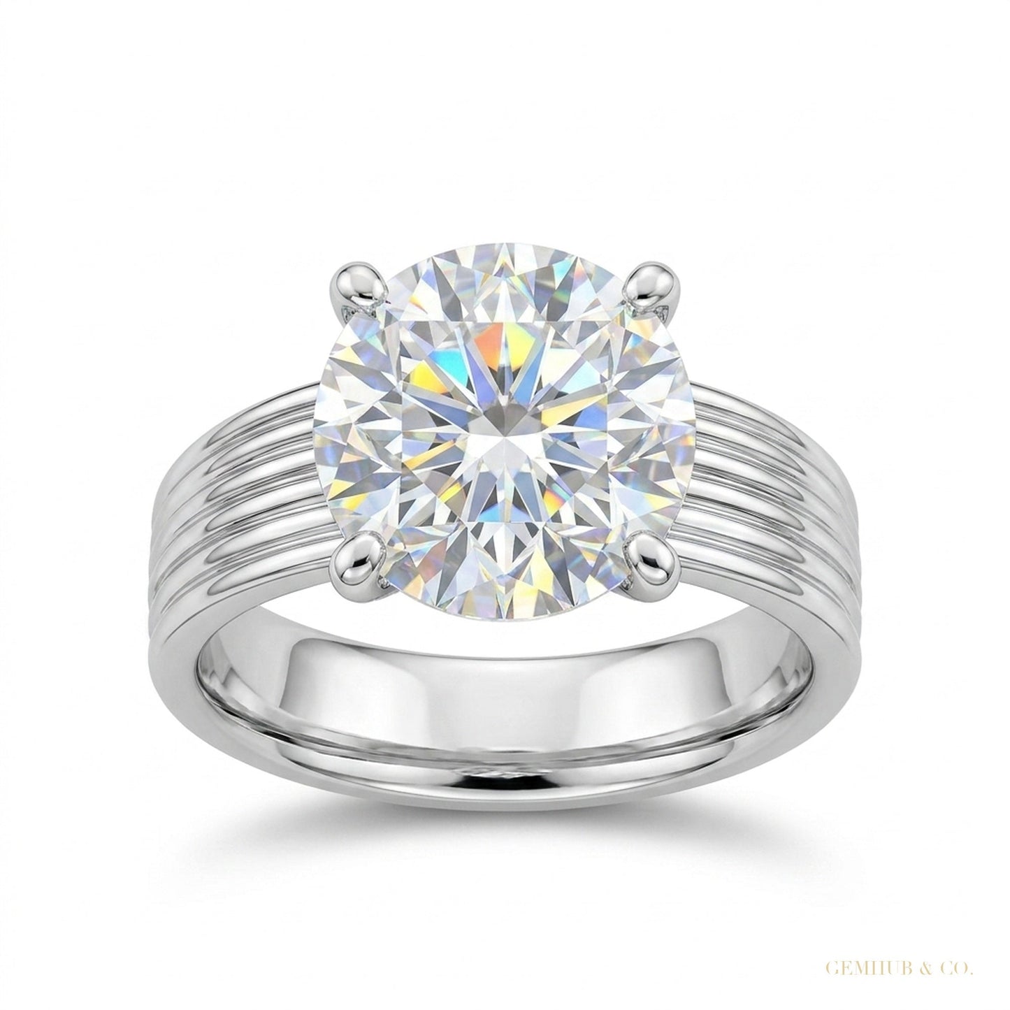 5.00 ct DEW White Round Cut Treated Moissanite Ring in Certified Beauty 18K Gold Plated – white background main image