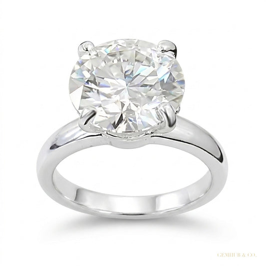 5.05 ct DEW Certified Round White Moissanite Solitaire Ring in – Gift 18K Gold Plated V 18K Gold Plated – white background main image