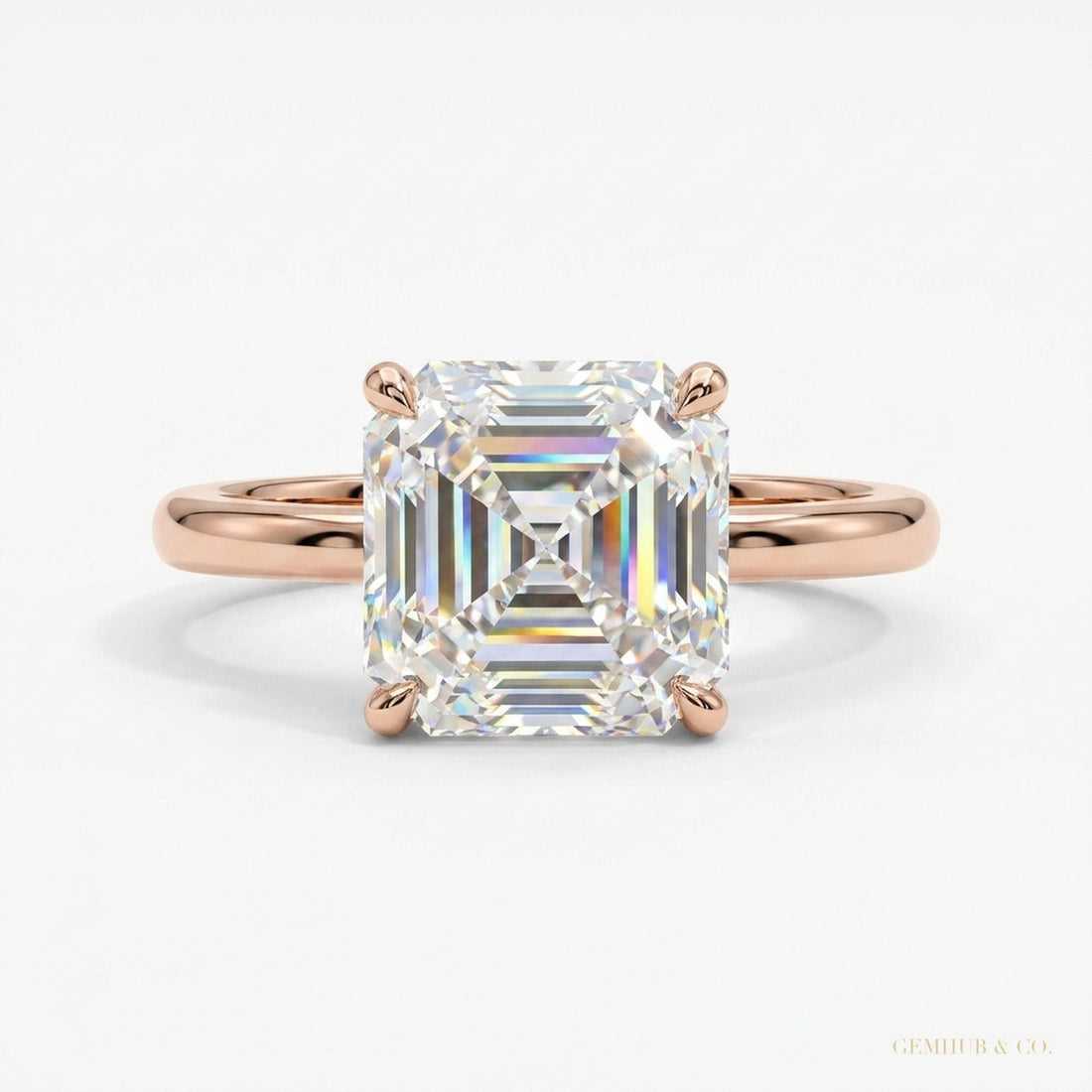 5.20 ct DEW Asscher Cut Moissanite Ring Wedding Gift for Wife Anniversary 18K Gold Plated – white background main image