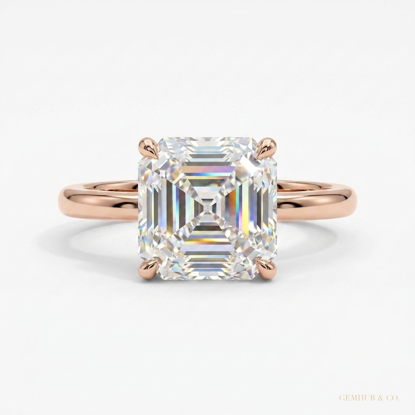 5.20 ct DEW Asscher Cut Moissanite Ring Wedding Gift for Wife Anniversary 18K Gold Plat 18K Gold Plated – white background main image