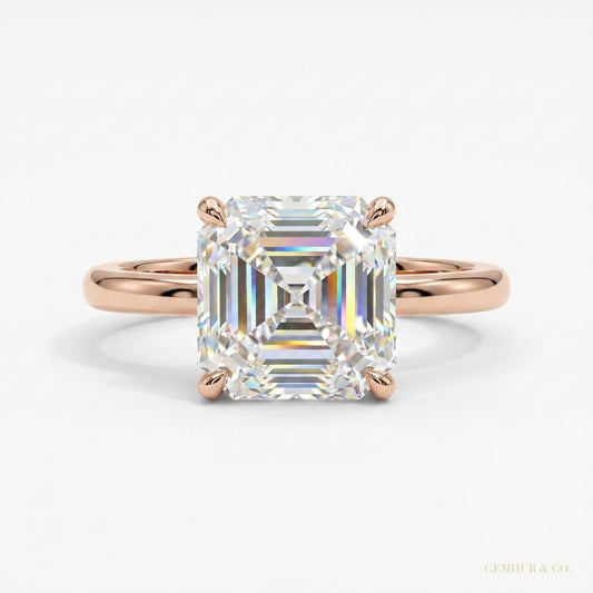 5.20 ct DEW Asscher Cut Moissanite Ring Wedding Gift for Wife Anniversary 18K Gold Plat 18K Gold Plated – white background main image