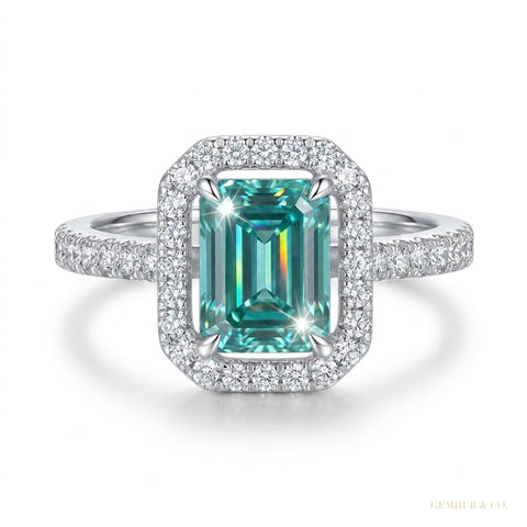 5.20 ct DEW Blue Moissanite Radiant Ring – Wedding or Birthday Gift 18K Gold Plated Ver 18K Gold Plated – white background main image