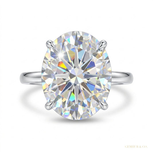 5.20 ct DEW Oval White Moissanite Solitaire Ring – Timeless Gift for Anniversary 18K Go 18K Gold Plated – white background main image