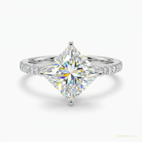5.25 ct DEW Princess Cut Off White Moissanite Ring Gift for Her Shine 18K Gold Plated V 18K Gold Plated – white background main image