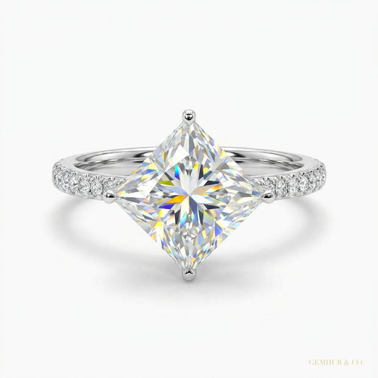 5.25 ct DEW Princess Cut Off White Moissanite Ring Gift for Her Shine 18K Gold Plated V 18K Gold Plated – white background main image