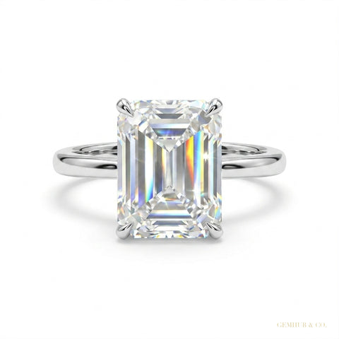 5.36 ct DEW Radiant Cut White Moissanite Solitaire Wedding Ring 18K Gold Plated – white background main image