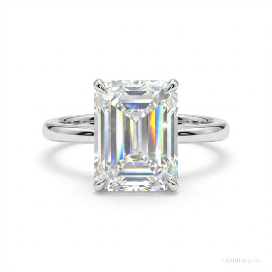 5.36 ct DEW Radiant Cut White Moissanite Solitaire Wedding Ring 18K Gold Plated – white background main image