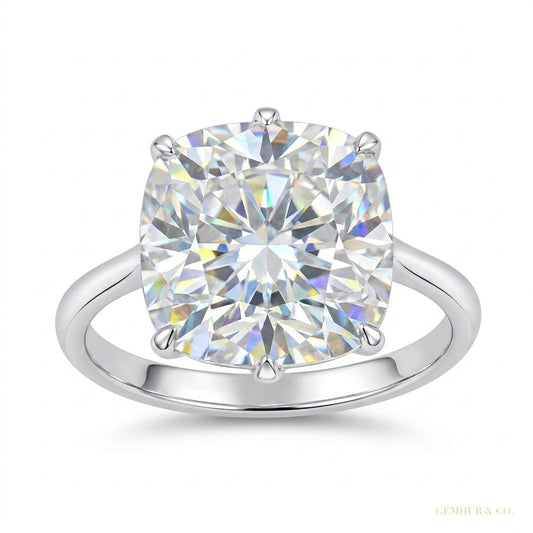5.45 ct DEW Certified White Moissanite Solitaire Ring – Gift Jewellery in 18K Gold Plated – white background main image