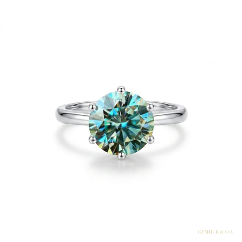 5.60 ct DEW Blue Moissanite Solitaire Ring Sparkling Gift for Anniversary 18K Gold Plat 18K Gold Plated – white background main image