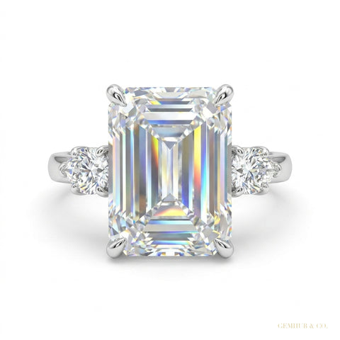5.70 ct DEW Emerald Cut Off White Moissanite Ring Birthday Gift Wife 18K Gold Plated Ve 18K Gold Plated – white background main image