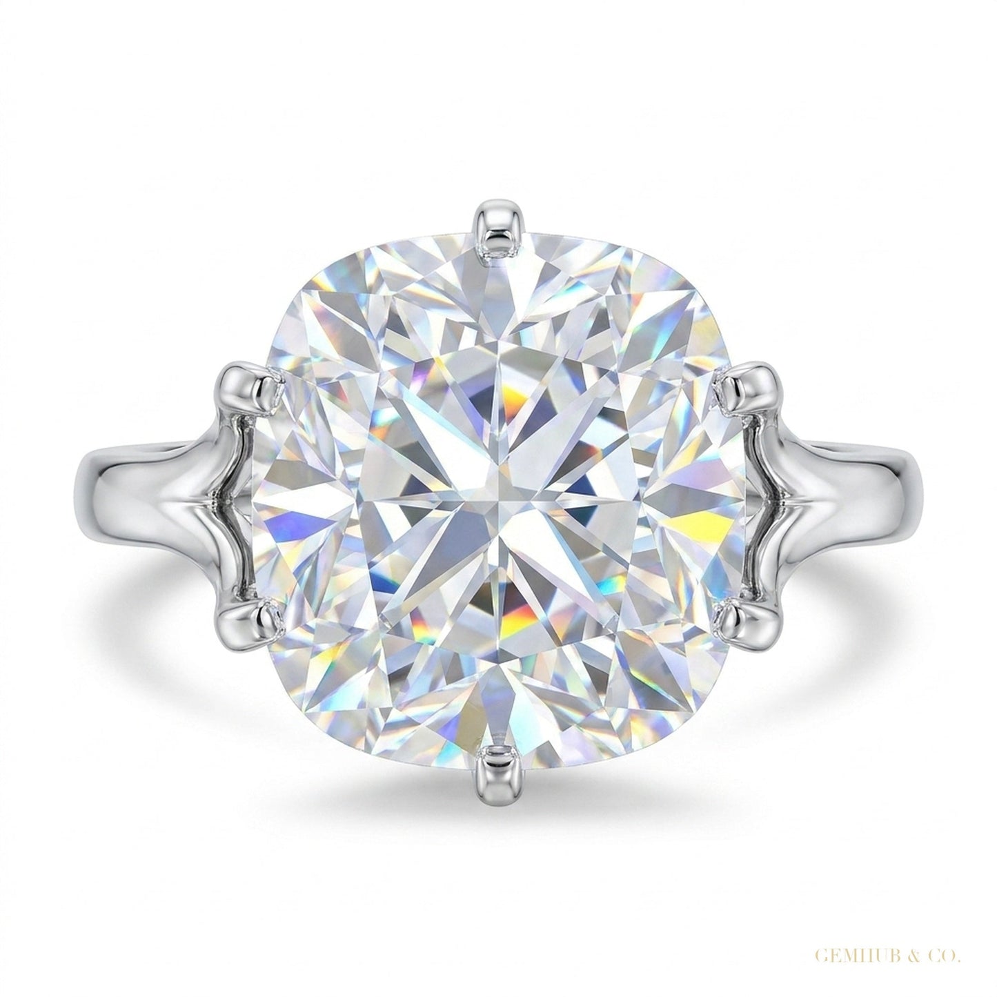 5.85 ct DEW Cushion Cut Moissanite Ring Gift for Her Anniversary Sparkle 18K Gold Plate 18K Gold Plated – white background main image