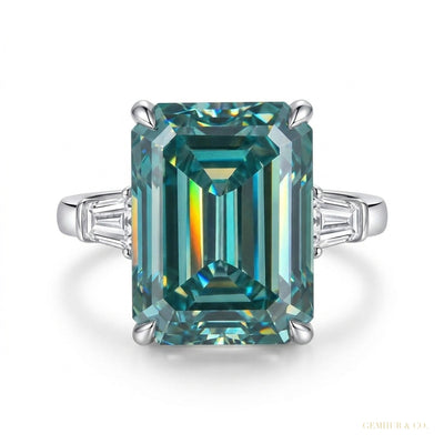 5.85 ct DEW Emerald Cut Blue Moissanite Ring In With Certificate 18K Gold Plated Vermei 18K Gold Plated
