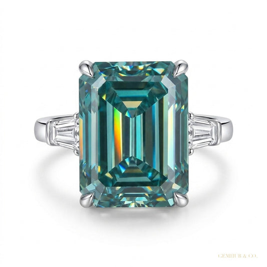 5.85 ct DEW Emerald Cut Blue Moissanite Ring In With Certificate 18K Gold Plated Vermei 18K Gold Plated – white background main image