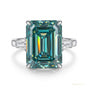 5.85 ct DEW Emerald Cut Blue Moissanite Ring In With Certificate 18K Gold Plated Vermei 18K Gold Plated