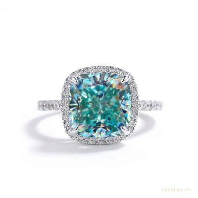 5.90 ct DEW Cushion Cut Blue Treated Moissanite Solitaire Ring in WOW 18K Gold Plated V 18K Gold Plated