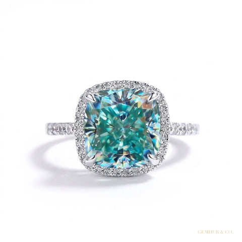 5.90 ct DEW Cushion Cut Blue Treated Moissanite Solitaire Ring in WOW 18K Gold Plated V 18K Gold Plated – white background main image