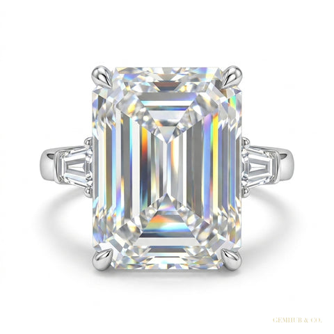 5.90 ct DEW Emerald Cut Certified White Solitaire Moissanite Ring For Mother 18K Gold P 18K Gold Plated – white background main image