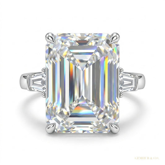 5.90 ct DEW Emerald Cut Certified White Solitaire Moissanite Ring For Mother 18K Gold P 18K Gold Plated – white background main image