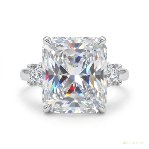 5 ct DEW Certified Radiant Cut White Moissanite Ring For Women 18K Gold Plated – white background main image