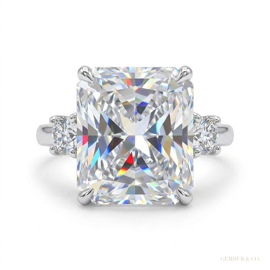 5 ct DEW Certified Radiant Cut White Moissanite Ring For Women 18K Gold Plated – white background main image
