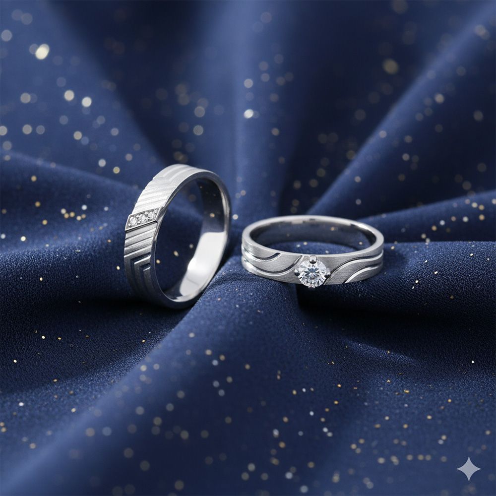Minimalist Diamond and Platinum Couple Bands - 950Pt Platinum - GEMHUB
