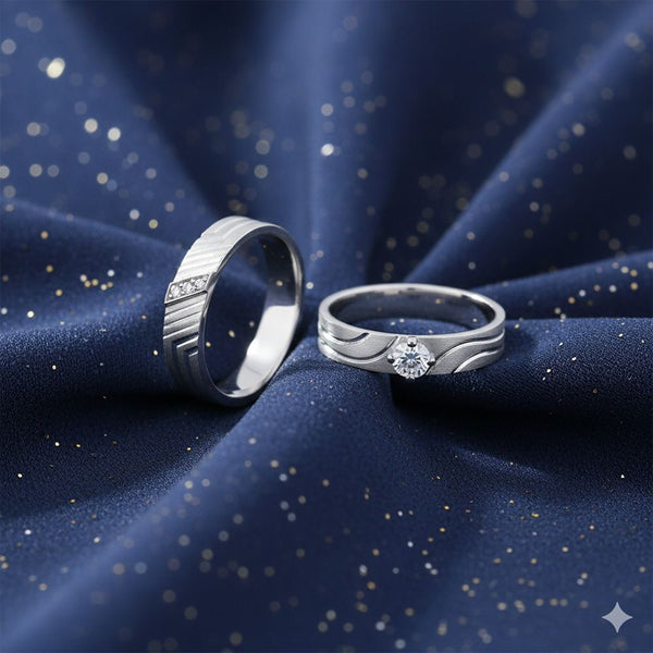 Minimalist Diamond and Platinum Couple Bands - 950Pt Platinum - GEMHUB