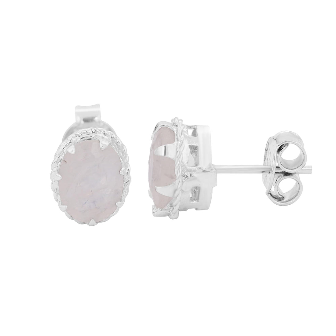GEMHUB 925 Sterling Silver Gemstone Stud Earrings - White Moonstone 4.25 Ct
