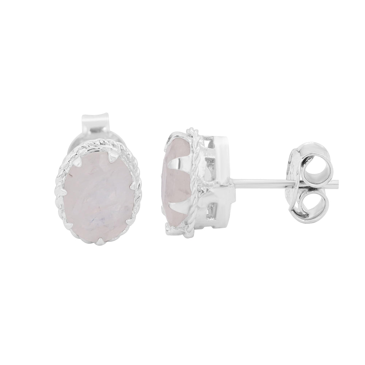 GEMHUB 925 Sterling Silver Gemstone Stud Earrings - White Moonstone 4.25 Ct