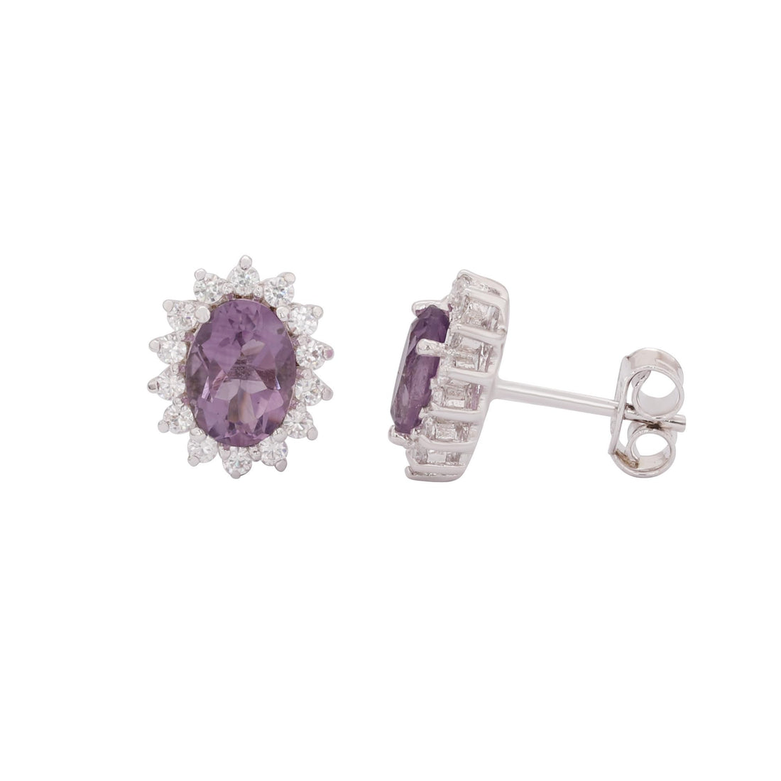 GEMHUB 925 Sterling Silver Gemstone Stud Earrings - Purple Amethyst 7.25 Ct