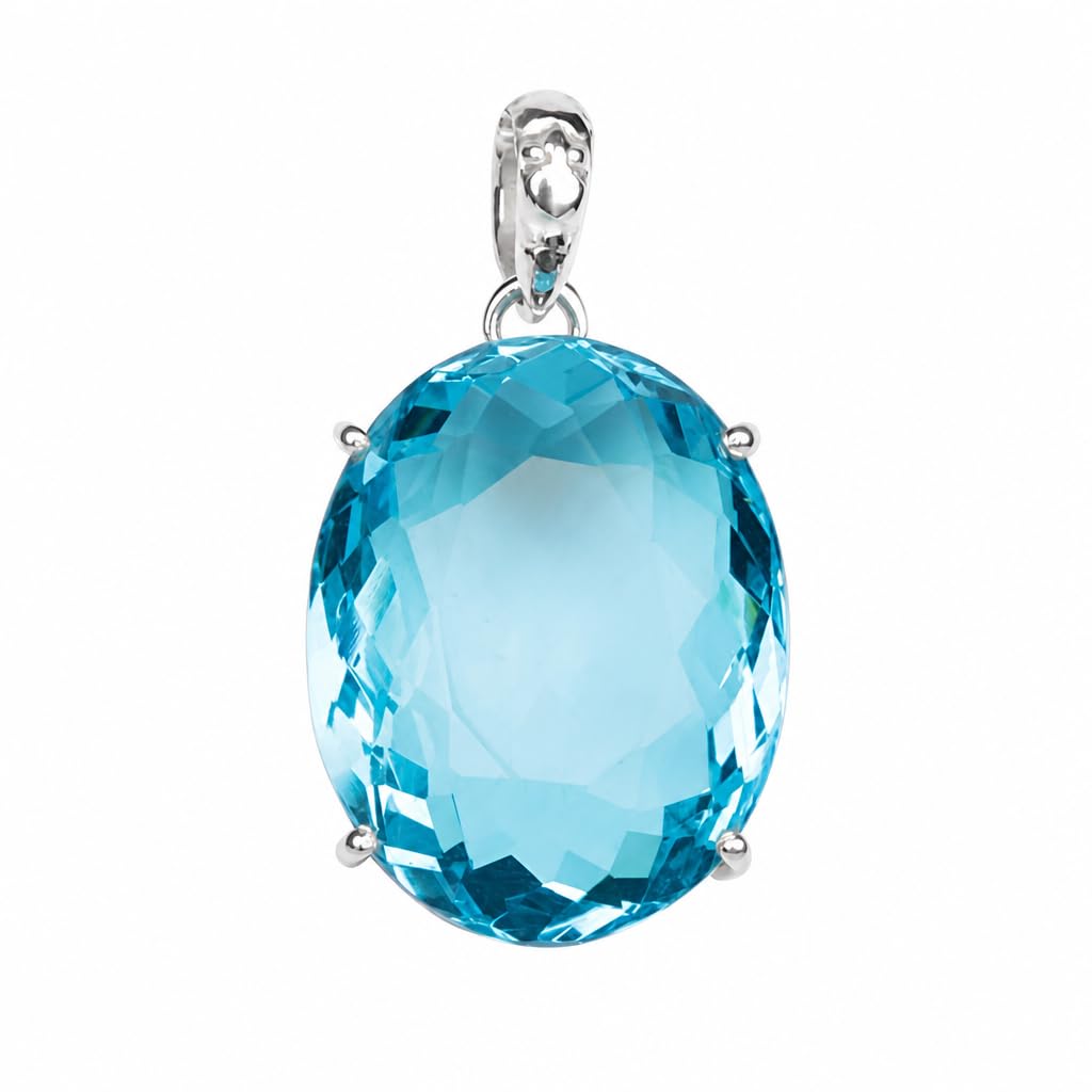 GEMHUB Blue Topaz Oval 135 Ct natural gemstone pendant in 925 sterling silver