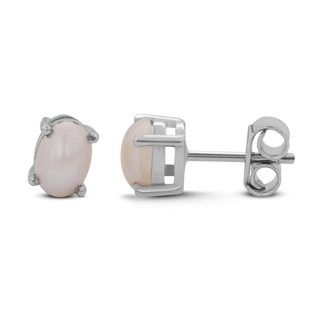 GEMHUB 925 Sterling Silver Gemstone Stud Earrings - White Pearl 2.65 Ct / White Pearl 3.10 Ct