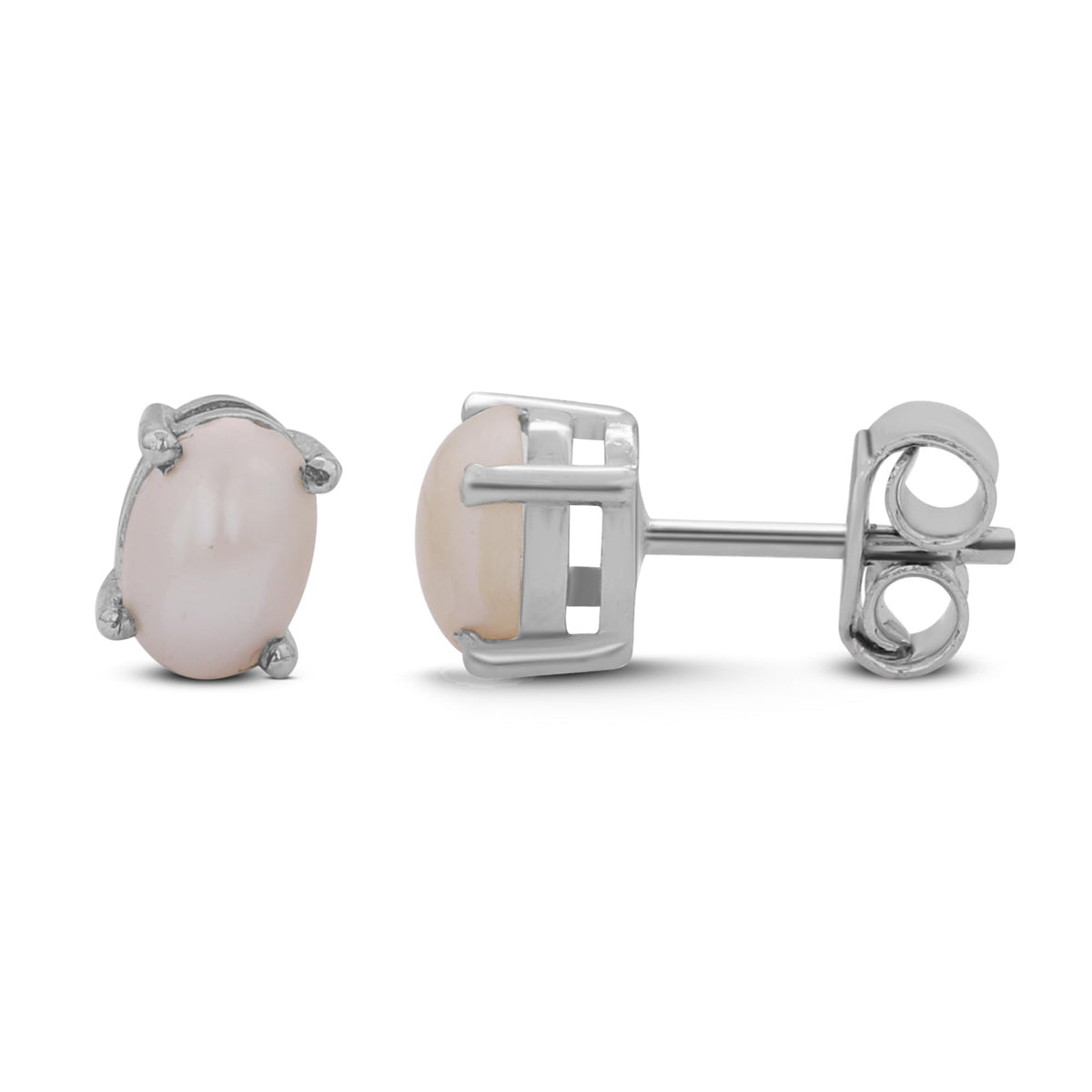 GEMHUB 925 Sterling Silver Gemstone Stud Earrings - White Pearl 2.65 Ct / White Pearl 3.10 Ct