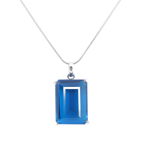 GEMHUB Blue Topaz Emerald 120 Ct natural gemstone pendant in 925 sterling silver