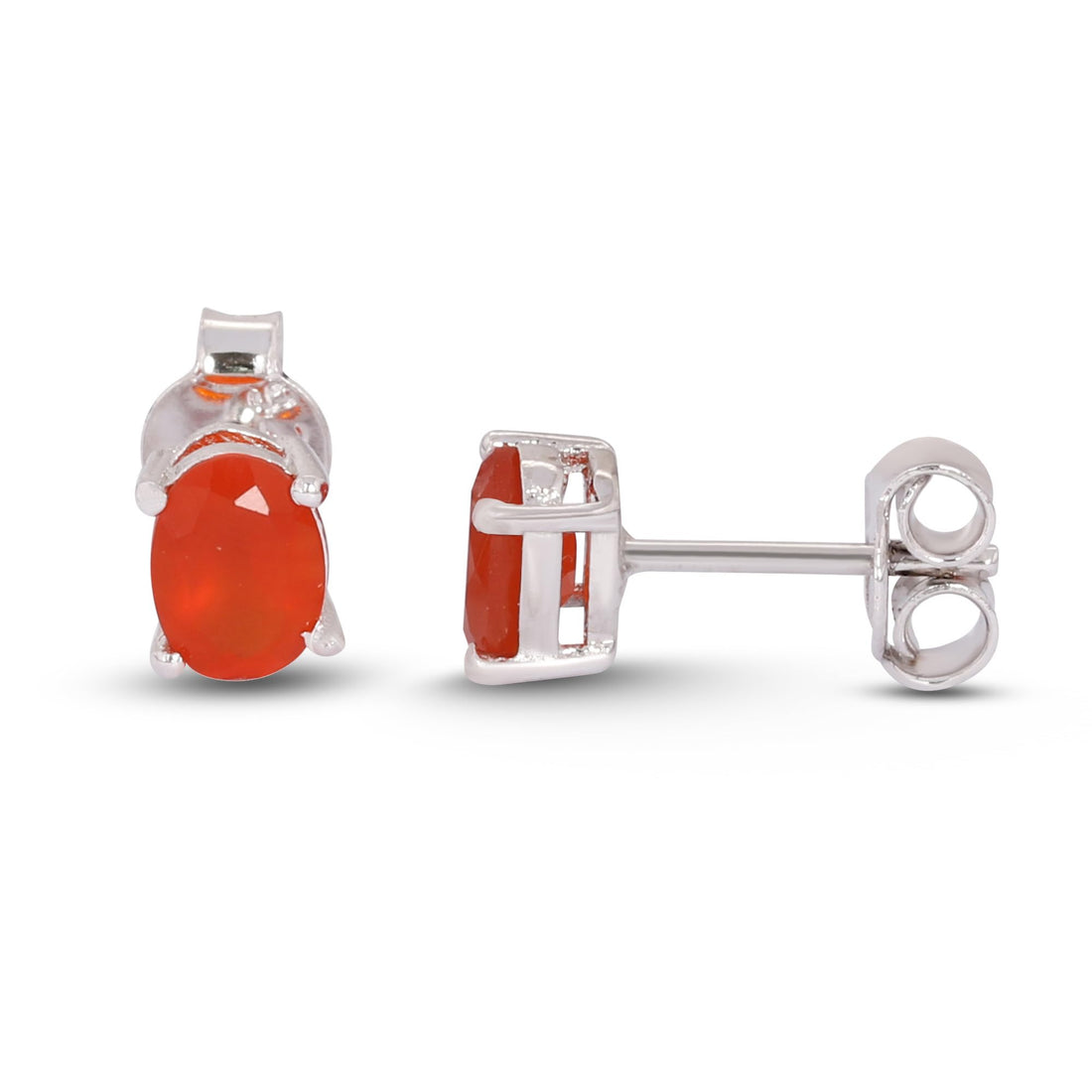 GEMHUB 925 Sterling Silver Gemstone Stud Earrings - Orange Carnelian 3.85 Ct